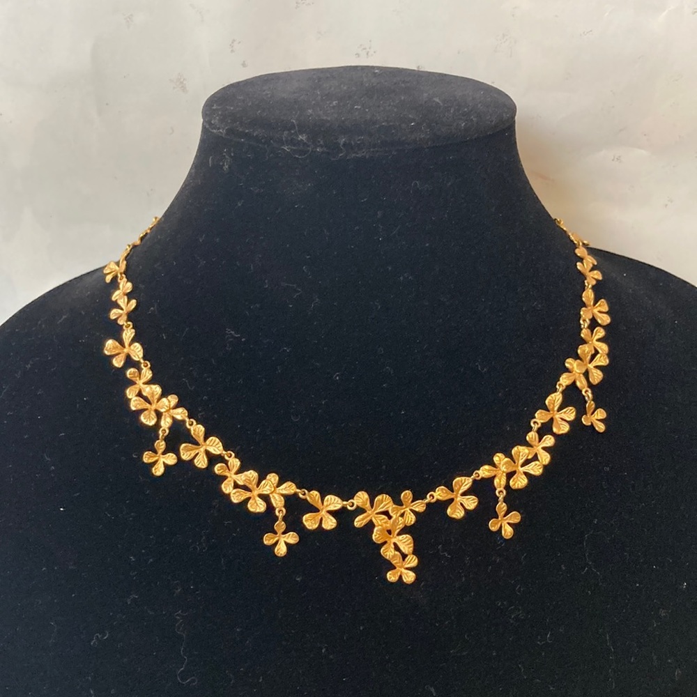Met Museum Cloisters 24k gold covered Mustard flower necklace 2 pearls EUC